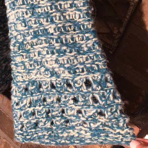 Free People chunky knit oversized cardigan  blue green metallic thread M - Picture 5 of 7